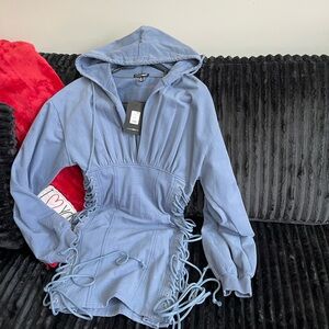 Fashion Nova Light Blue Hoodie with Drawstring